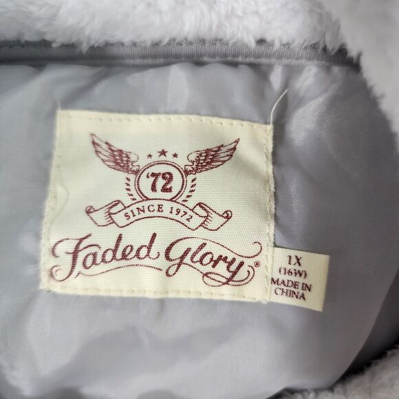 Faded Glory Womens Jacket 1X 16W White Gray Fleece Long Sleeve Full Zip Lined - Picture 8 of 9